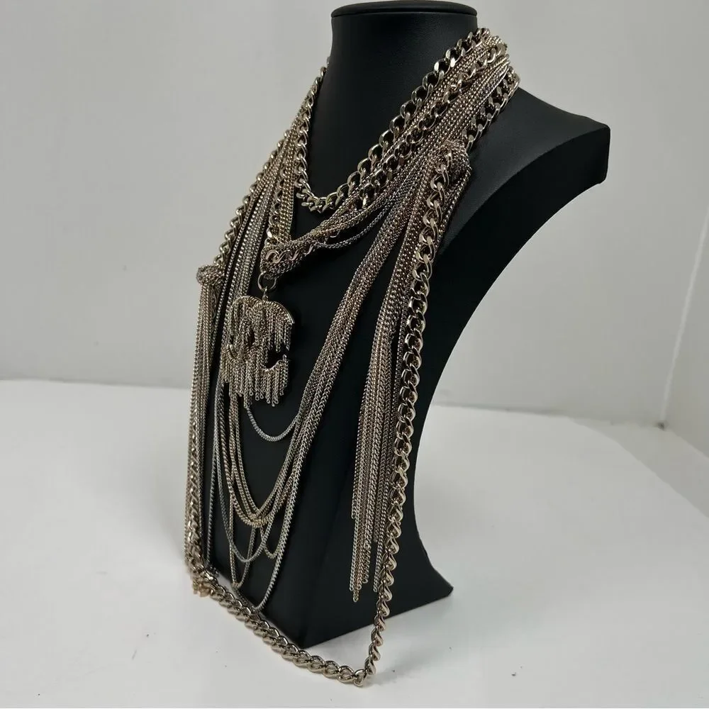 Chanel CC Multilayer  Metal Necklace Choker With Box
